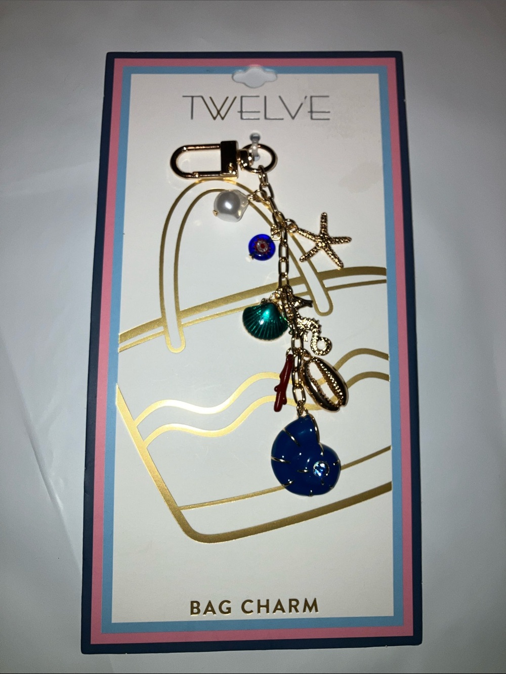 Twelve by Twelve Gold-Tone Beach Charm Keychain with Blue & Teal Sea Life Charms